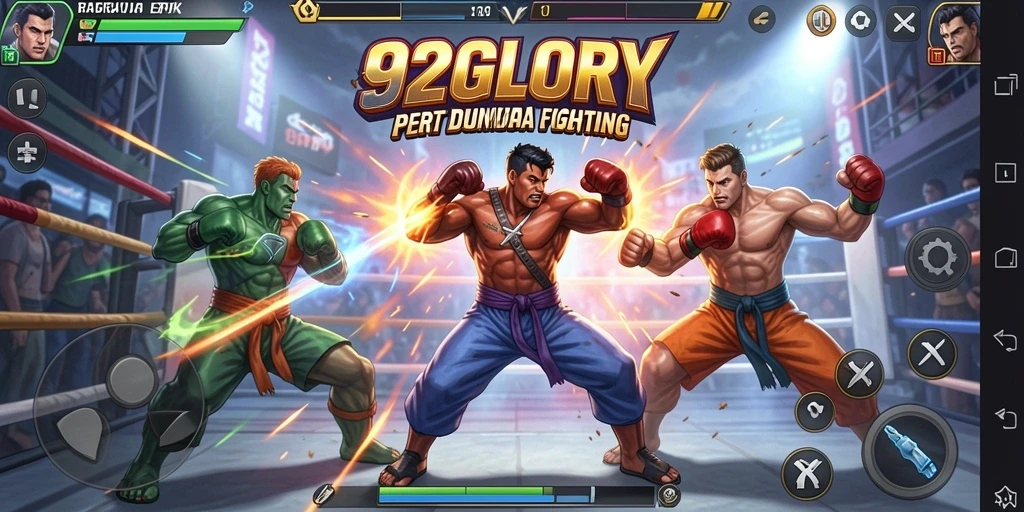 Gameplay mendebarkan dalam 92GLORY dengan karakter Fighting yang unik.