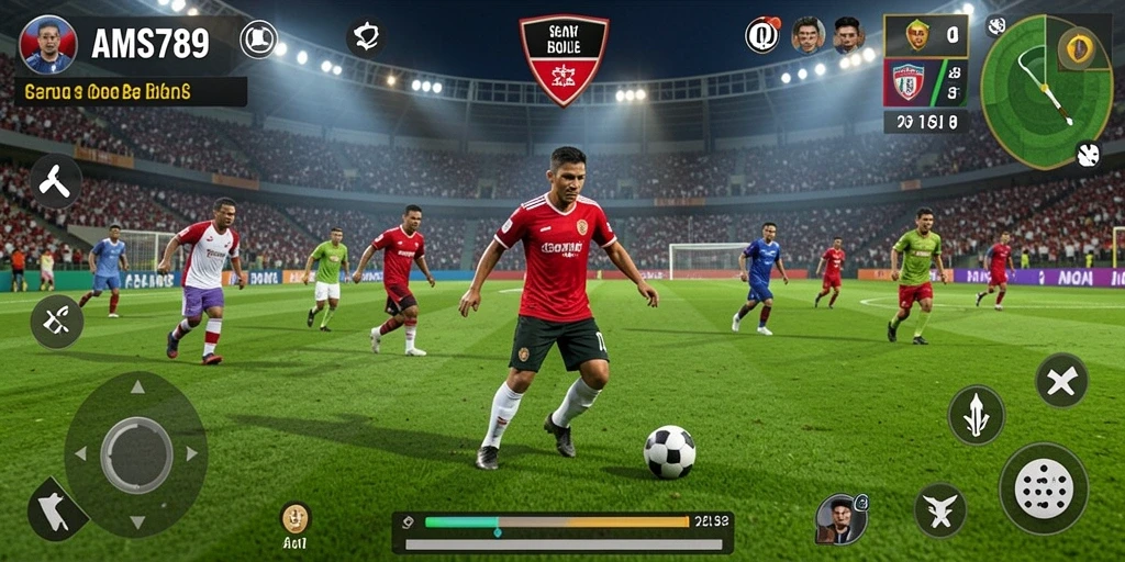Tangkapan layar dari gameplay sepak bola yang mengasyikkan dalam AMS789.