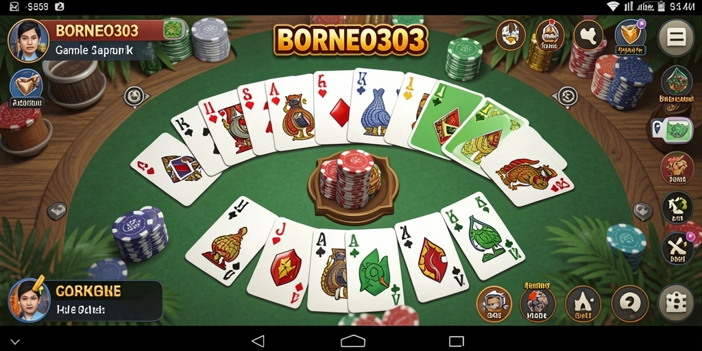 Tampilan gameplay Gaple BORNEO303 yang menarik dan interaktif.