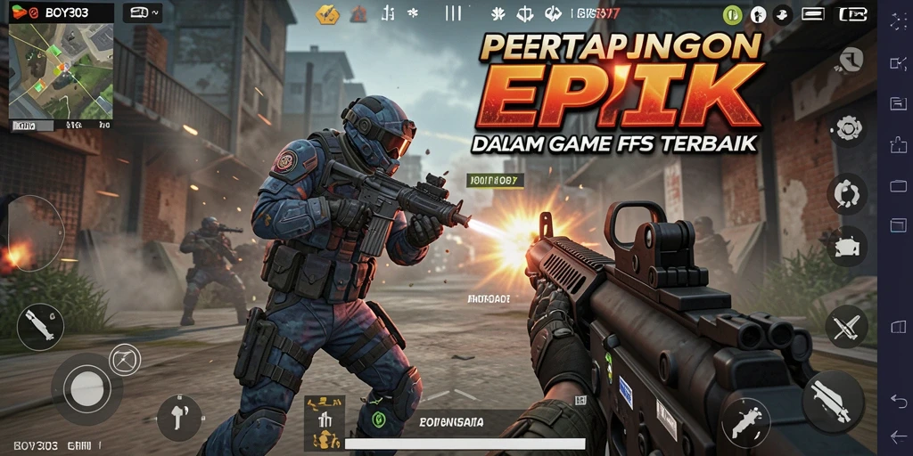 Screenshot gameplay menampilkan aksi pertempuran intens di BOY303.