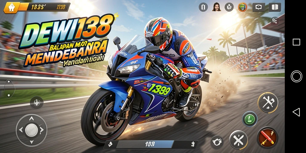 Tampilan seru gameplay DEWI138 saat balapan motor.