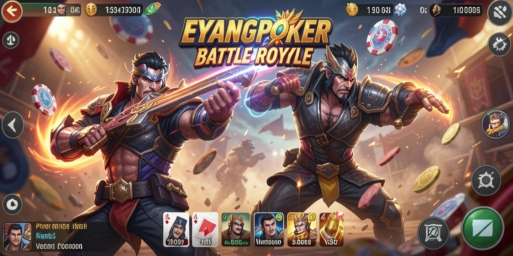 Gameplay seru EYANGPOKER dalam pertarungan Battle Royale.