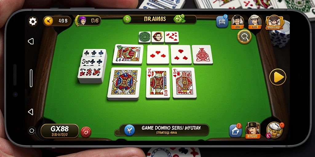 Screenshot utama GX88 menunjukkan persaingan seru dalam permainan domino.