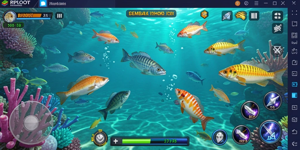 Screenshot gameplay RPLOOT menampilkan aksi menembak ikan dengan grafis yang menarik.