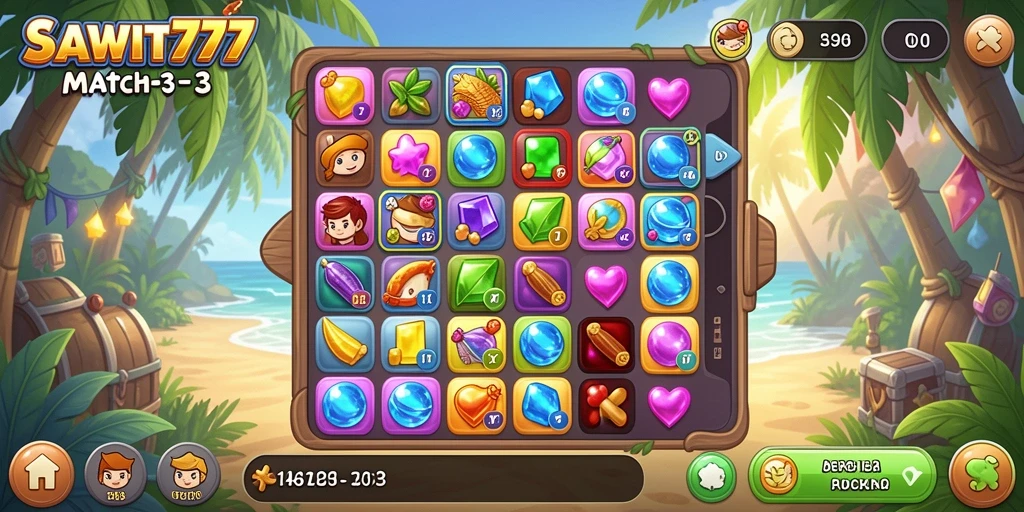 Tampilan menarik dari gameplay SAWIT777 yang penuh warna dan tantangan Match-3.
