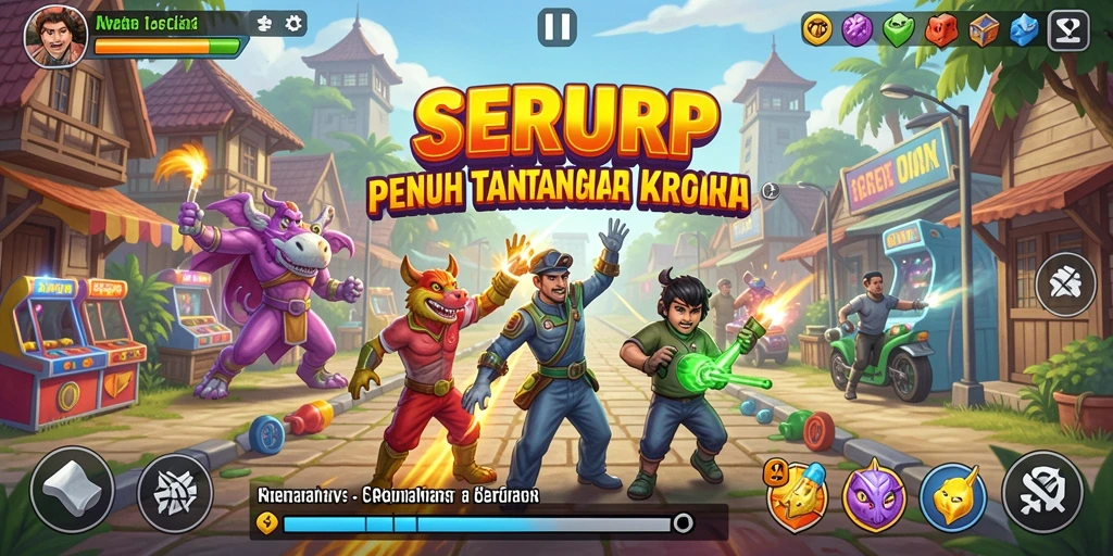 Tangkapan layar utama SERURP menunjukkan aksi seru dalam permainan Arcade.