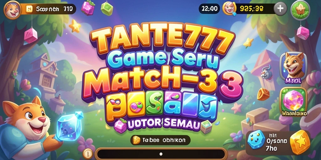 Tampilan menakjubkan gameplay Match-3 TANTE777 dengan permata berwarna.