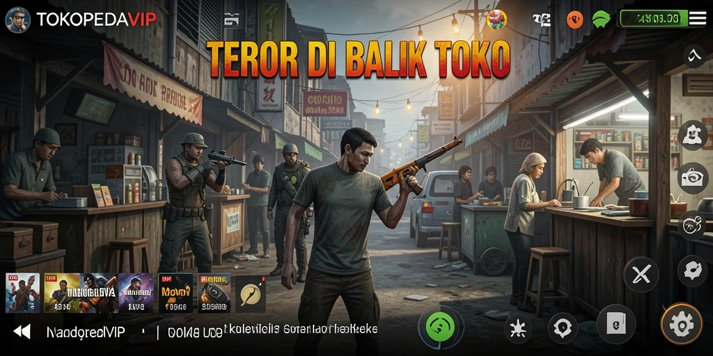 Screenshot gameplay TOKOPEDIAVIP menampilkan suasana mencekam di dalam toko.