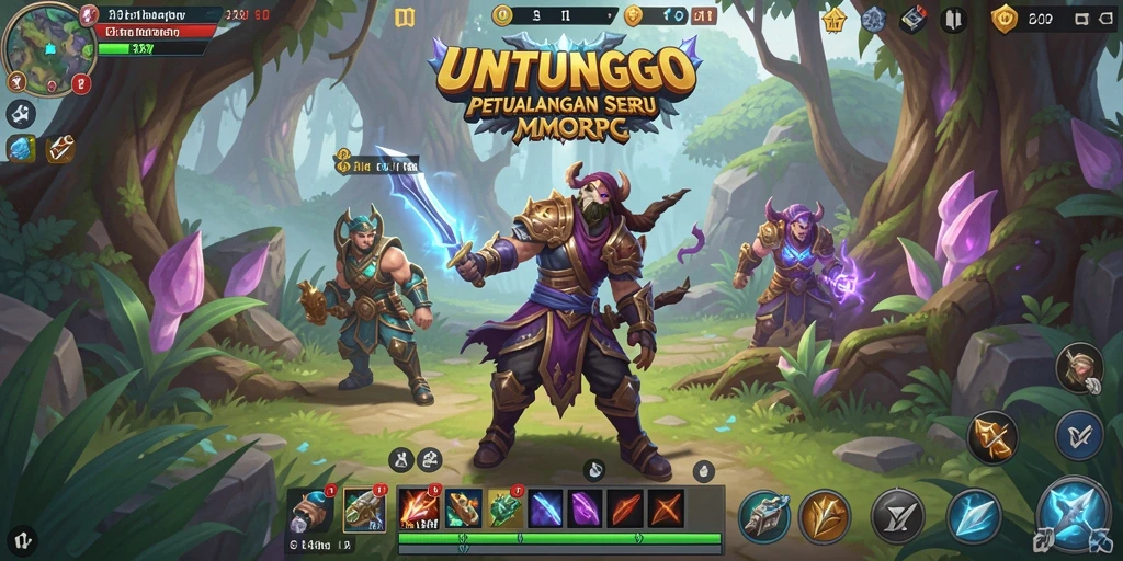 Screenshot utama UNTUNGGO menampilkan aksi seru dalam pertarungan MMORPG.