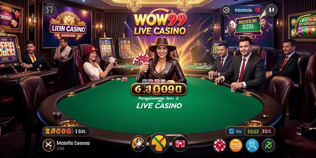 Screenshot gameplay WOW99 yang menunjukkan dealer langsung dan interaksi pemain.